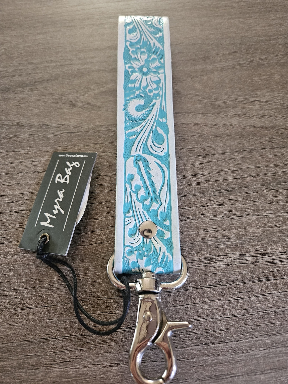 Myra Bag Turquoise Embossed Leather Key/Bag Strap-NWT